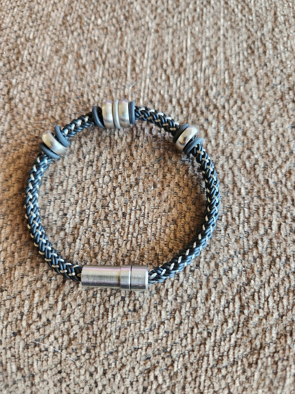 Women's Braided Black and Titanoum Bracelet - Modern Stainless Accent